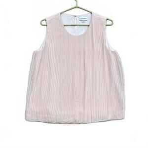 Calvin Klein Women's Sz M Sleeveless Pleated Blouse Pink Beige Sheer Chiffon Top